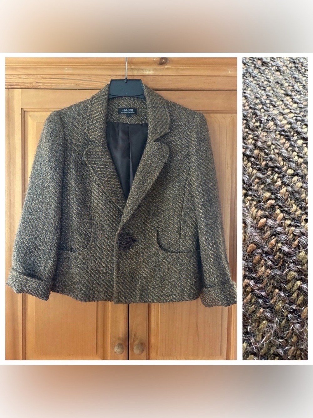 Tribal Women's Brown Tweed Wool Blend Jacket Size 4 EUC